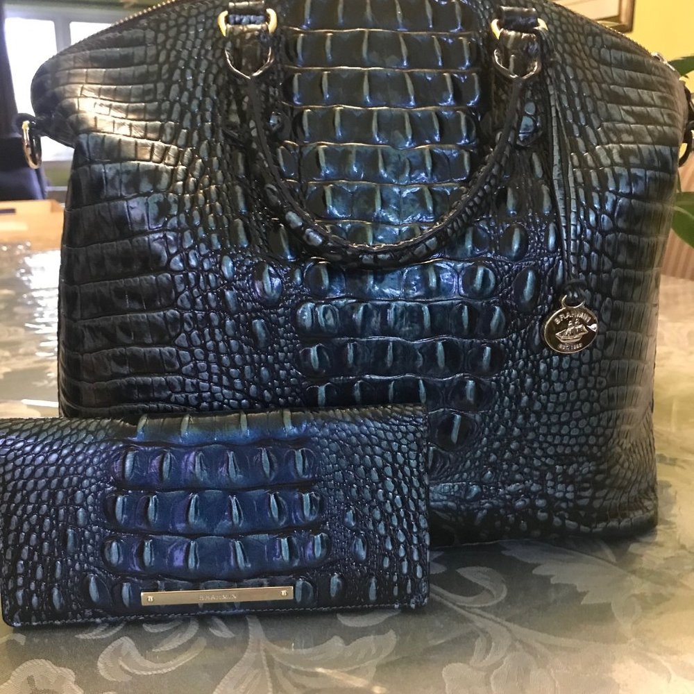 BRAHMIN VERDIGRIS LARGE DUXBURY AND ADY WALLET Green/Black